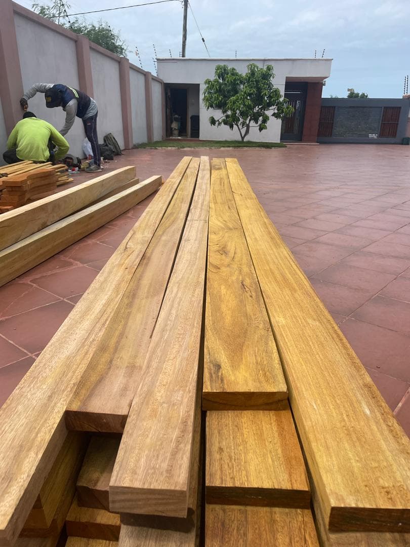 Denya wood beams prepared at a project site